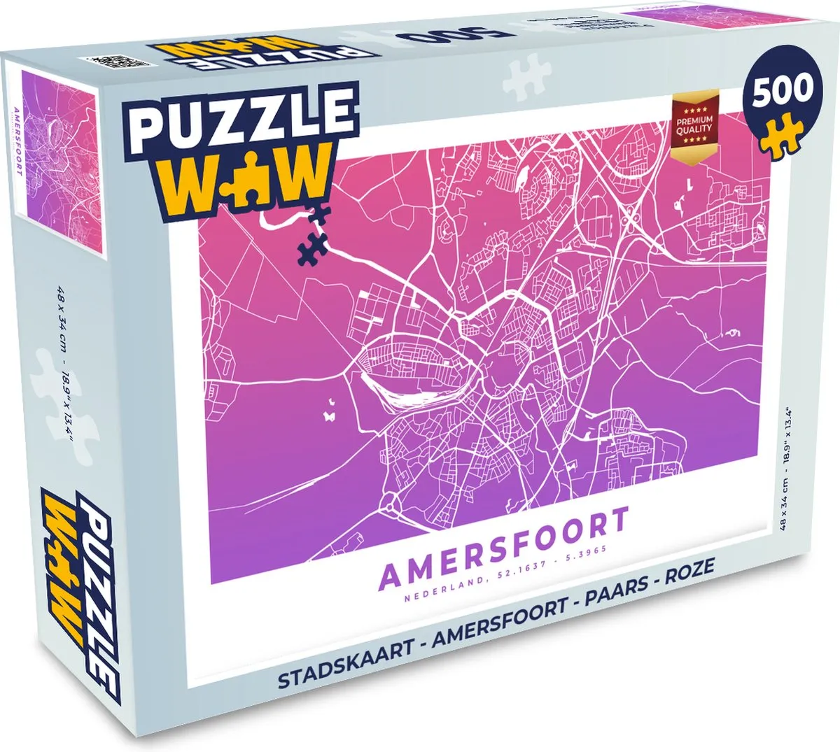 PuzzleWow Stadskaart Amersfoort Legpuzzel 500 Stuks - Multicolor