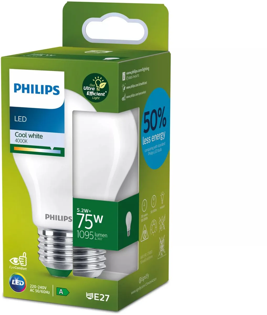 Philips Ultra Efficient LED Lamp Mat 5.2W E27 Koelwit