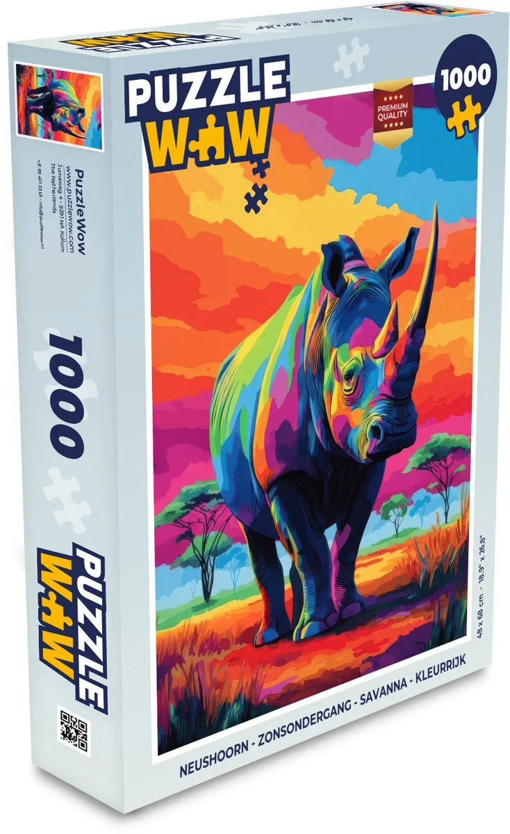 PuzzleWow Neushoorn Zonsondergang Legpuzzel 1000 Stuks