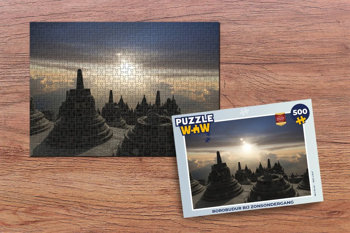 PuzzleWow Borobudur Zonsondergang Legpuzzel 500 Stuks - Multicolor