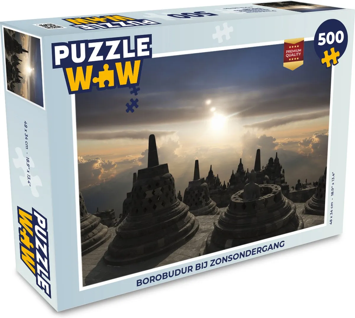 PuzzleWow Borobudur Zonsondergang Legpuzzel 500 Stuks