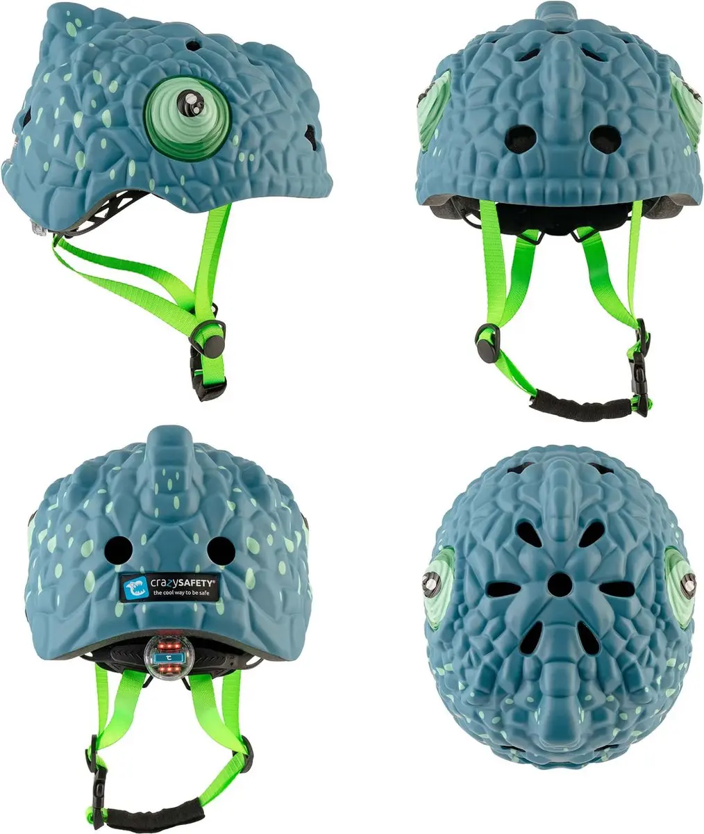 Crazy Safety Chameleon Kinderfietshelm - Blauwe Kameleon - afbeelding 2 van 6