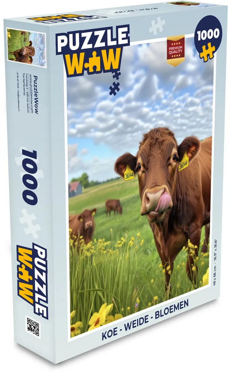 PuzzleWow Koe Weide Bloemen Legpuzzel 1000 Stuks