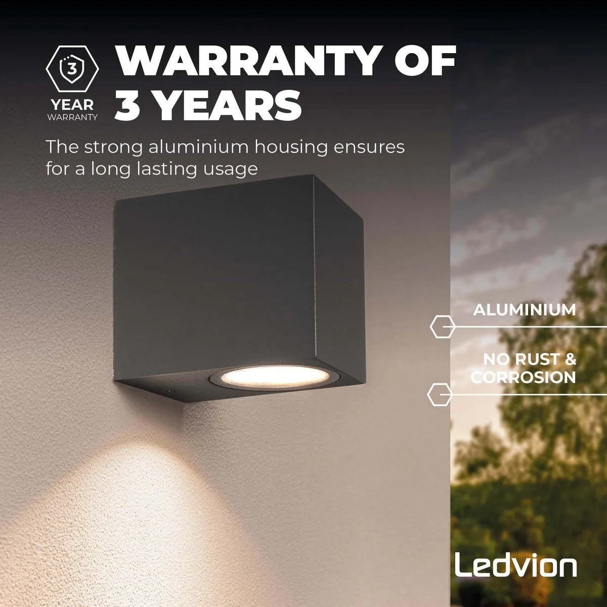 LEDVION Antraciet Wandlamp GU10 IP54 - 2x 0,5W