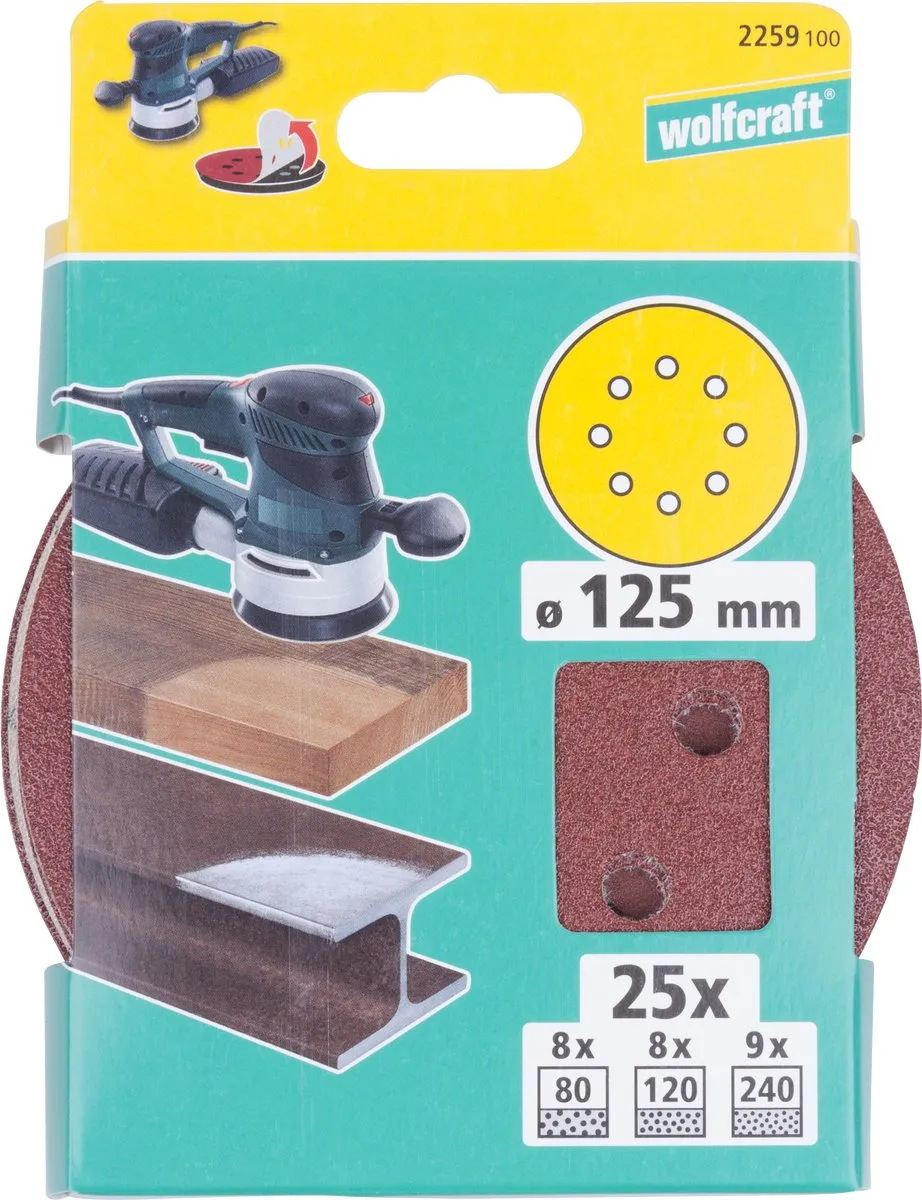 Wolfcraft Schuurpapier 125mm 25 Stuks - Korrel 80 - afbeelding 6 van 6