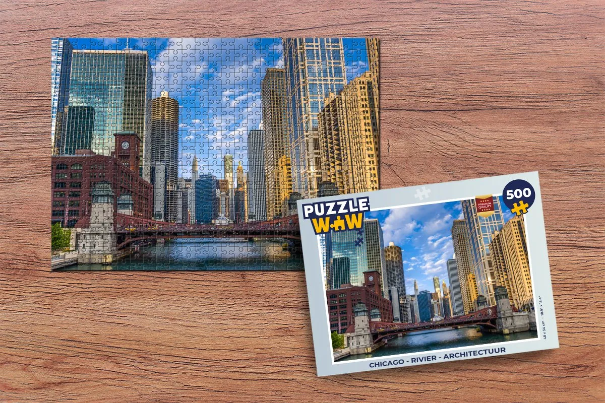 PuzzleWow Chicago Rivier Architectuur Legpuzzel 500 Stuks - Multicolor