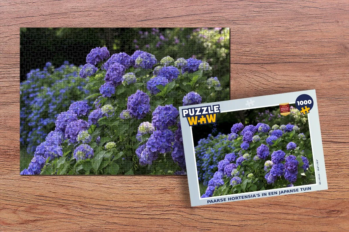 PuzzleWow Legpuzzel Paarse Hortensia's Japanse Tuin 1000 Stuks - Multicolor