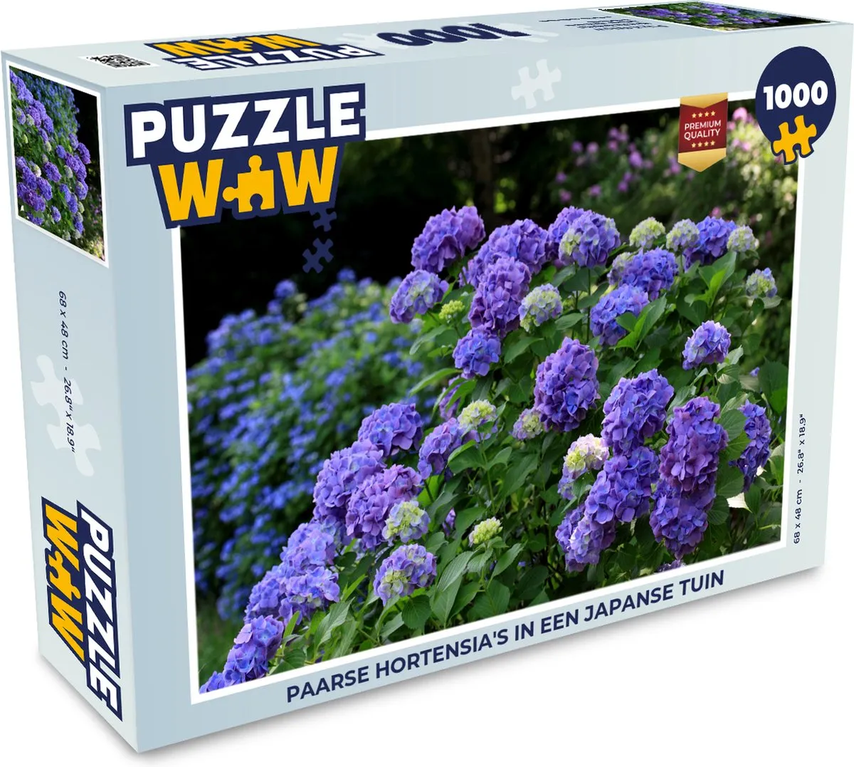 PuzzleWow Legpuzzel Paarse Hortensia's Japanse Tuin 1000 Stuks