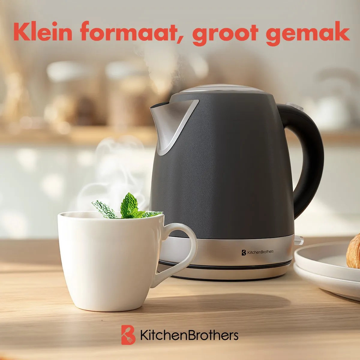 KitchenBrothers KB4068 Waterkoker 1L - 2200W - Titanium Grijs