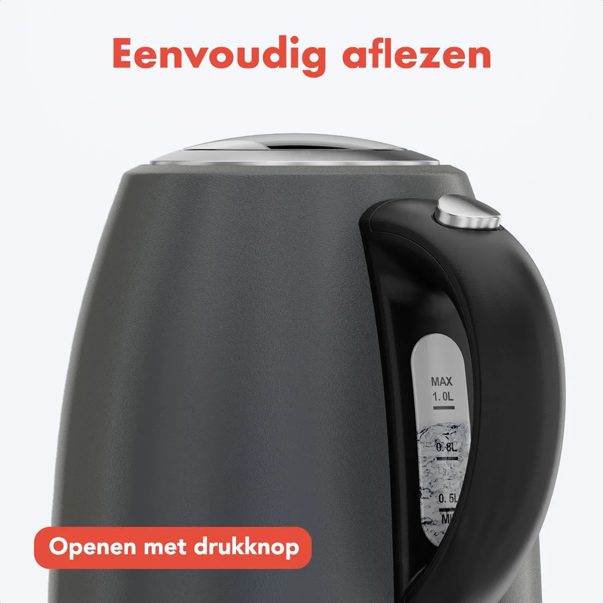 KitchenBrothers KB4068 Waterkoker 1L - 2200W - Titanium Grijs