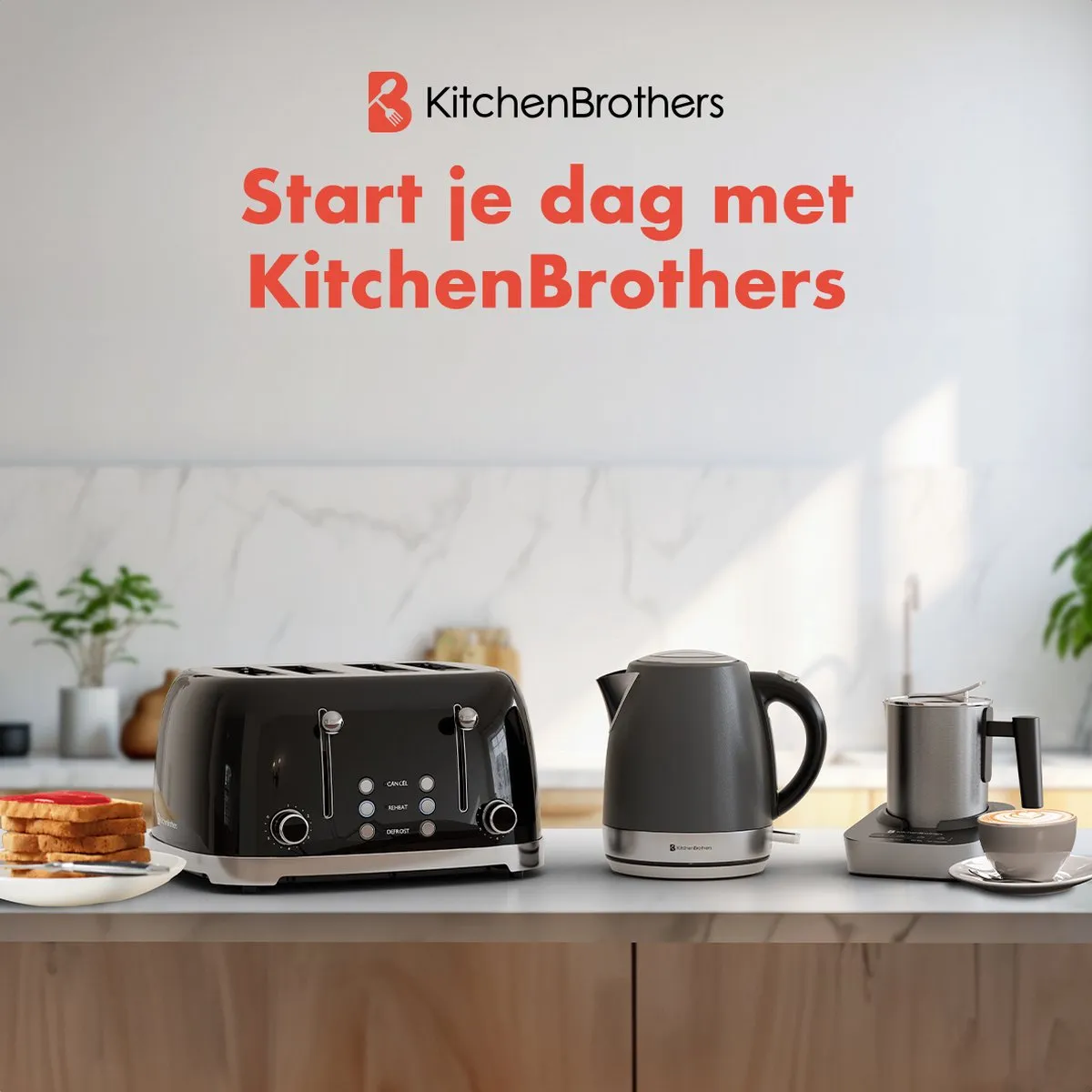KitchenBrothers KB4068 Waterkoker 1L - 2200W - Titanium Grijs