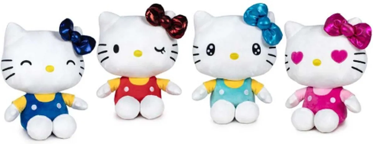 Hello Kitty 50th Anniversary Pluche Knuffel 18cm - Blauw/Geel
