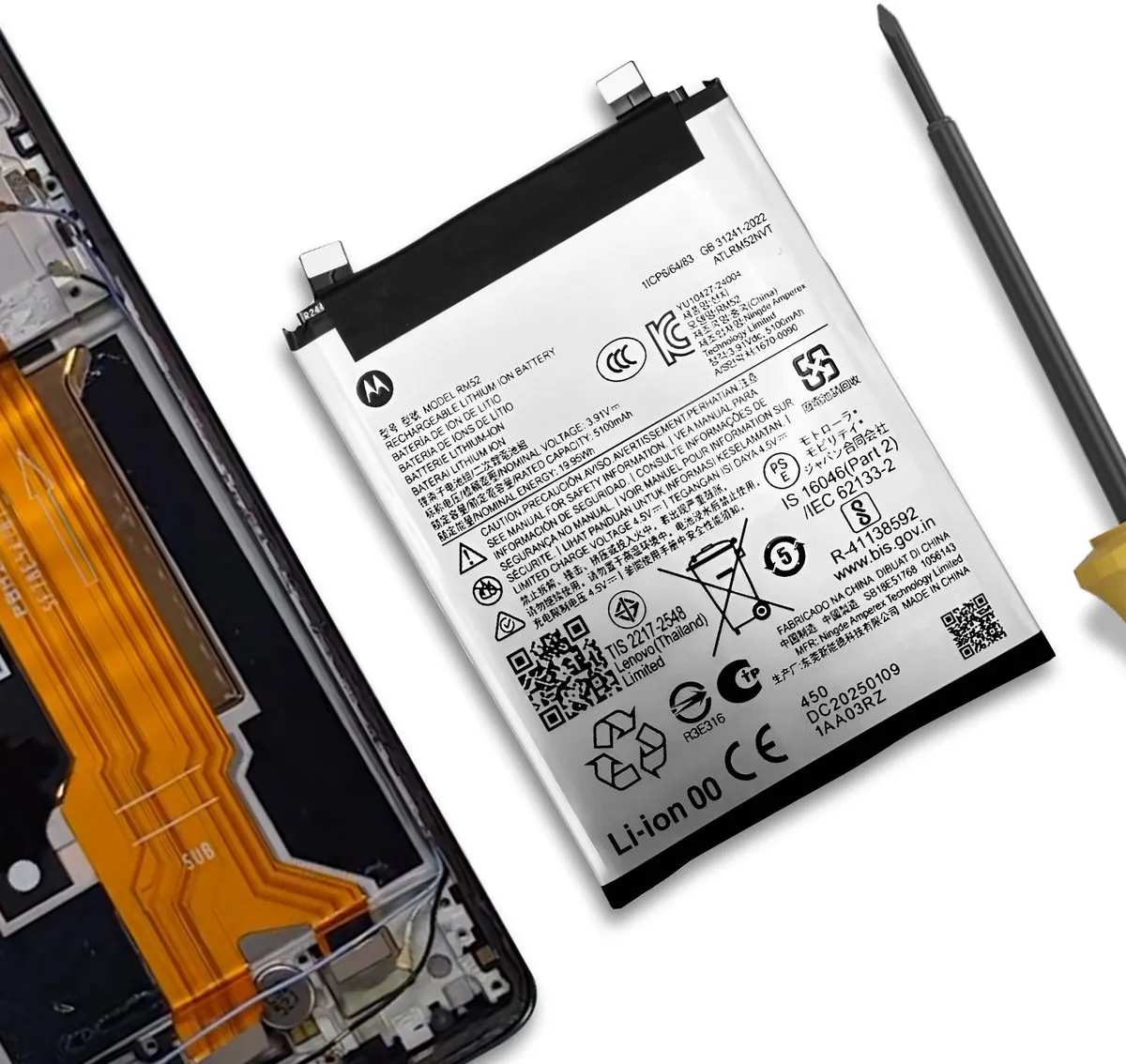 Motorola Vervangende Batterij SB18E51768 Edge 60/60 Fusion 5200mAh - Grijs