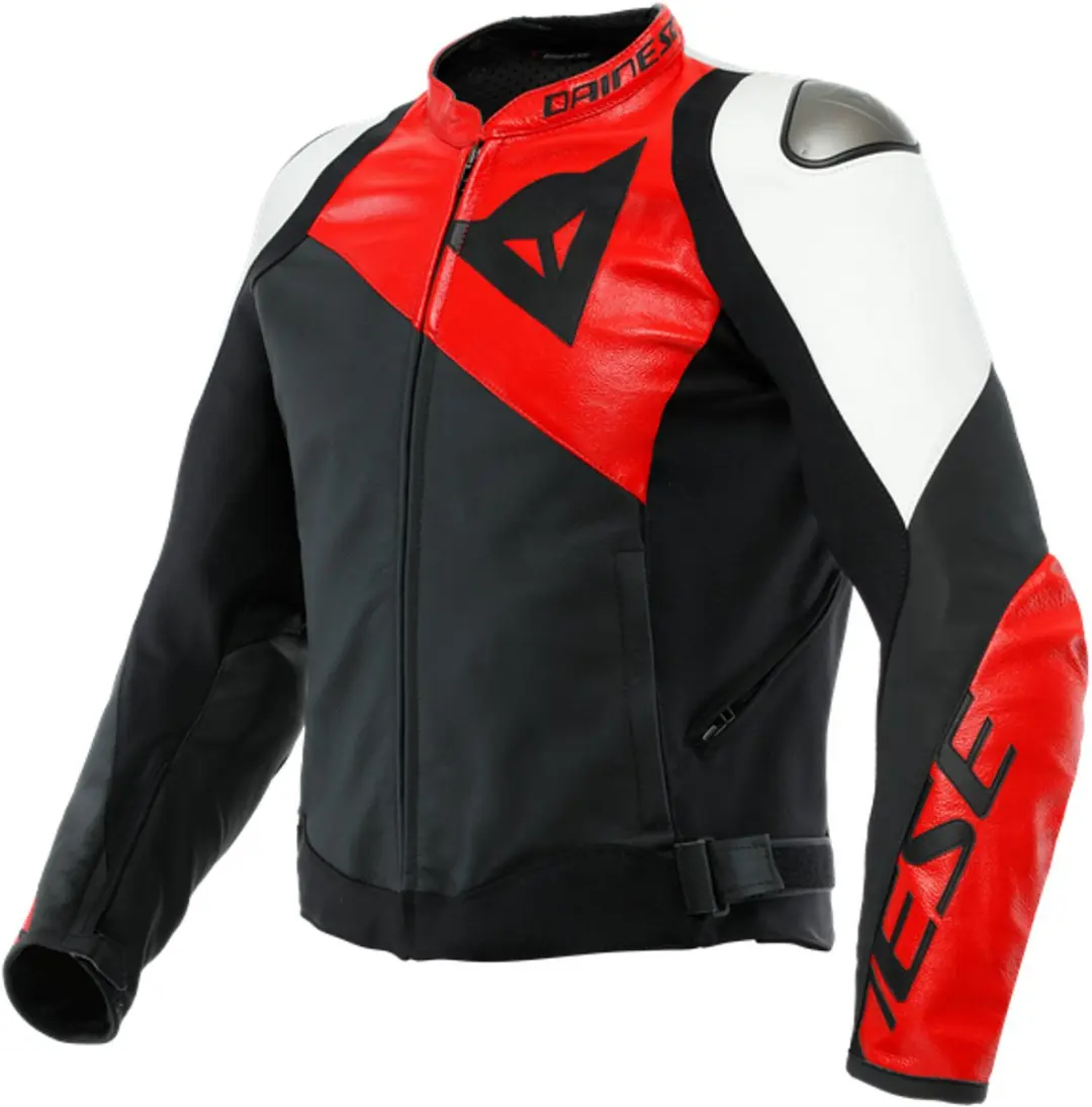 Dainese Sportiva Leren Jas Zwart Mat Lava Rood Wit