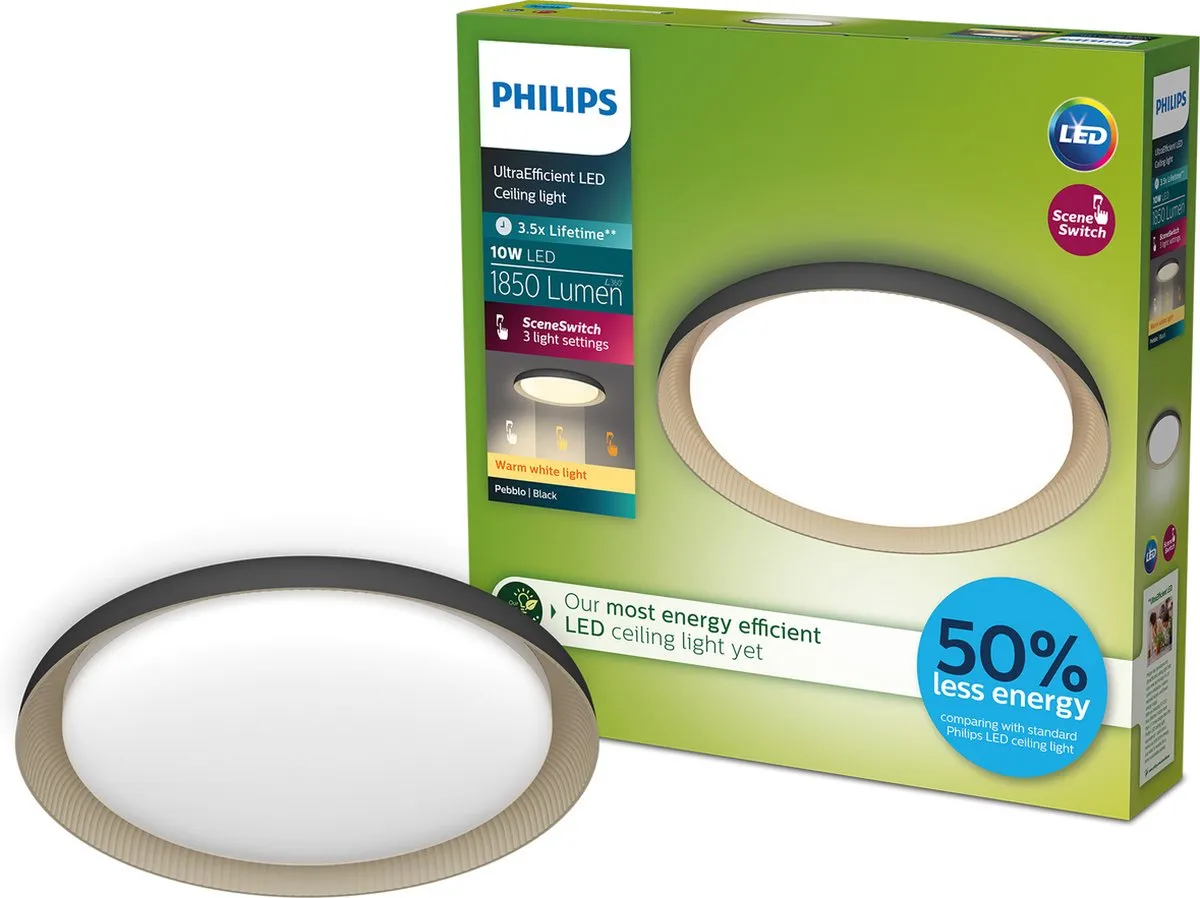 Philips Pebblo Plafondlamp 10W Warmwit