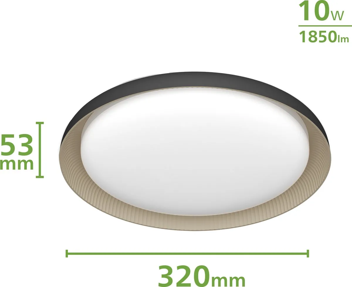Philips Pebblo Plafondlamp 10W Warmwit - Zwart/Goud