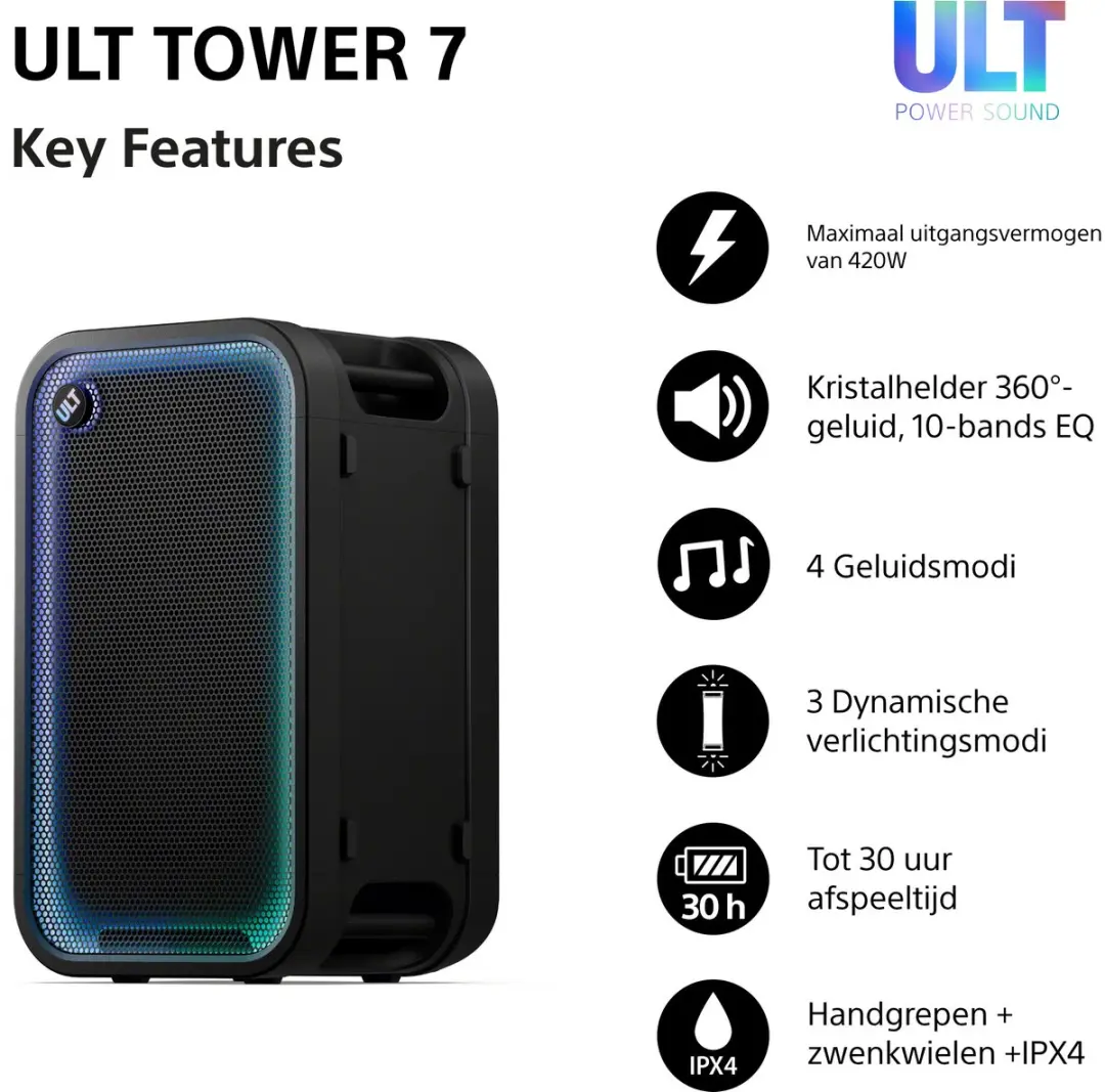 Sony ULT Tower 7 Partybox - 420W - Zwart - afbeelding 6 van 6