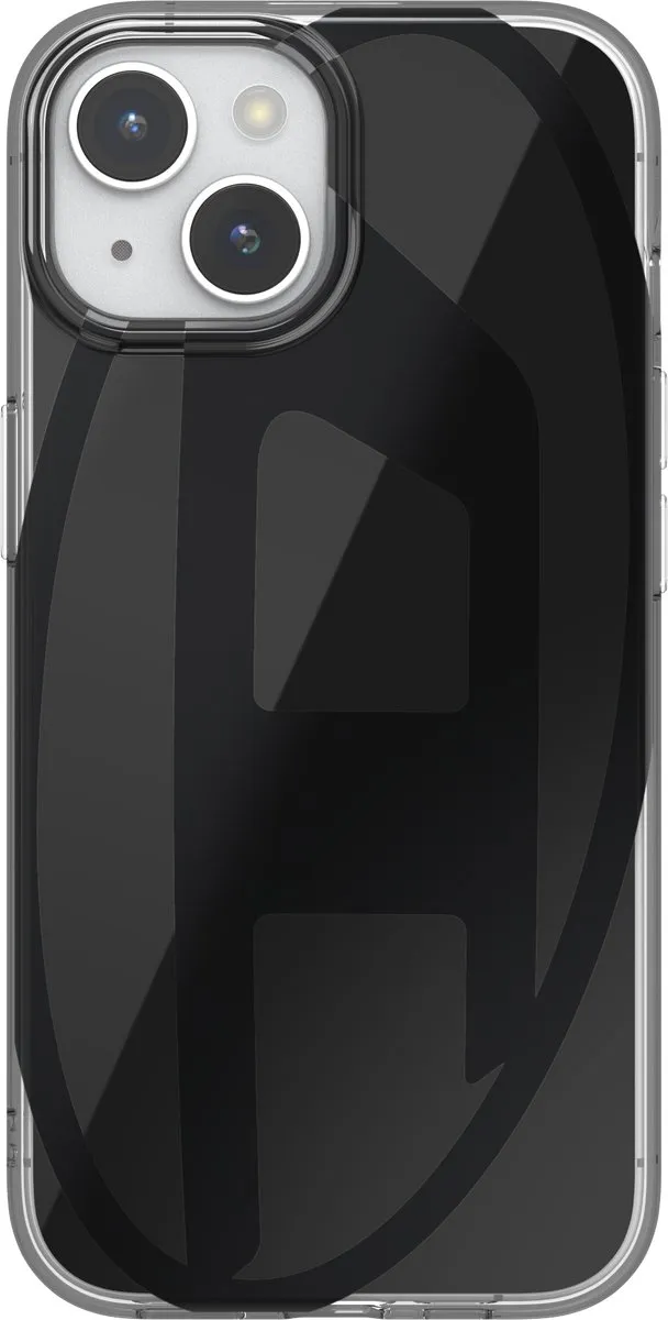 Diesel Spiegelend Telefoonhoesje iPhone 15 – Zwart – Spiegel – Valbescherming tot 2 Meter – Draadloos Opladen – Shockproof – Backcover – Origineel Diesel Accessoire met D-Logo