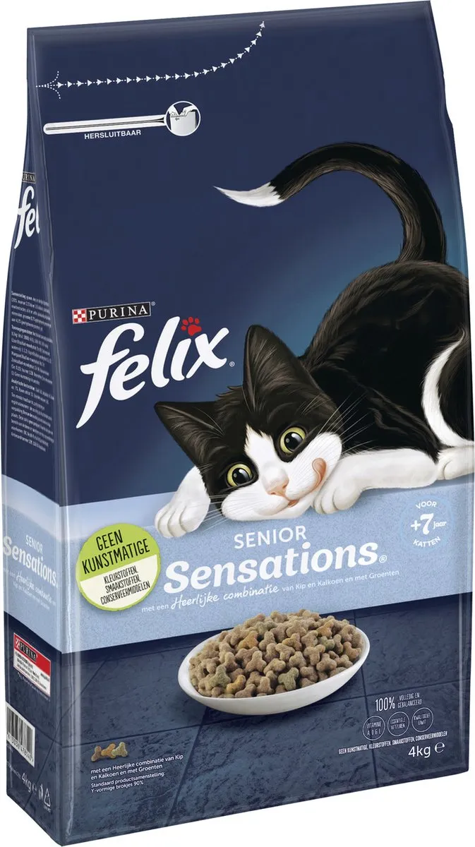 Felix Senior Sensations Kattenvoer - Kip Kalkoen Groenten 4kg