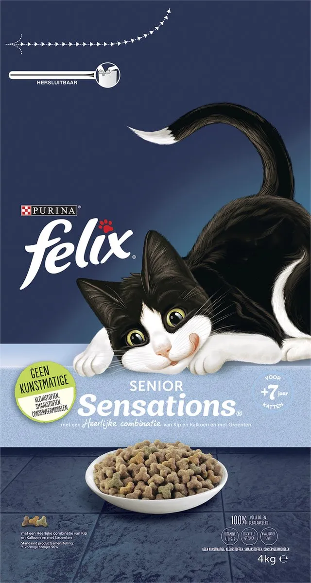 Felix Senior Sensations Kattenvoer - Kip Kalkoen Groenten 4kg
