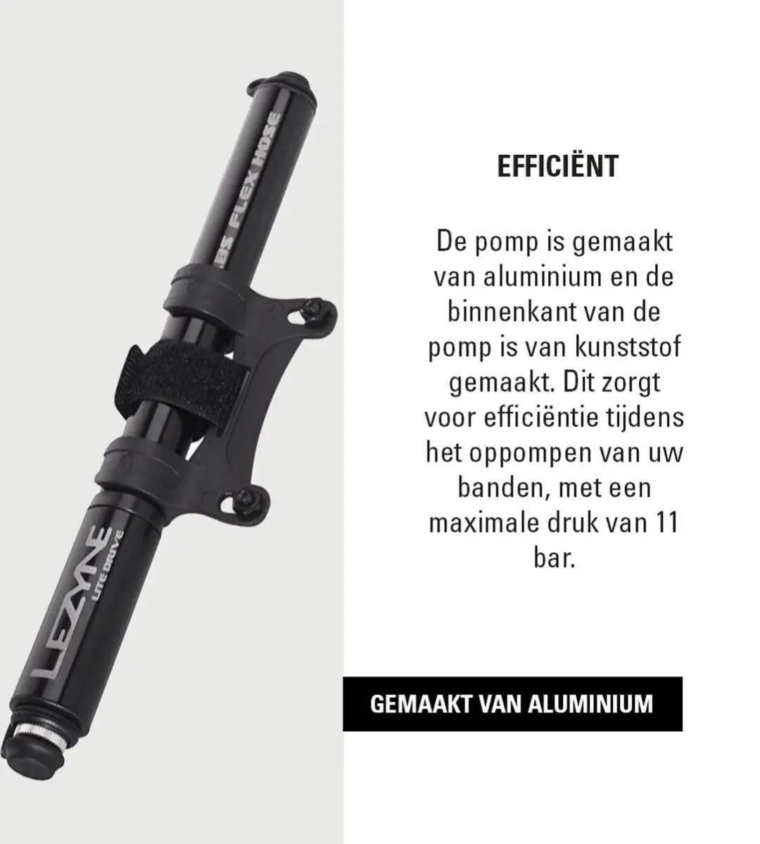 Lezyne Lite Drive Handpomp - Presta/Schrader - Zwart - afbeelding 3 van 5
