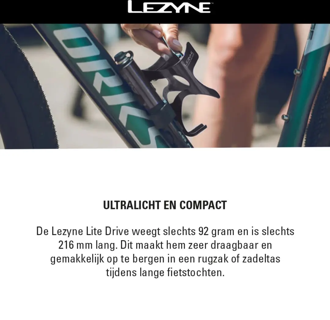 Lezyne Lite Drive Handpomp - Presta/Schrader - Zwart - afbeelding 2 van 5