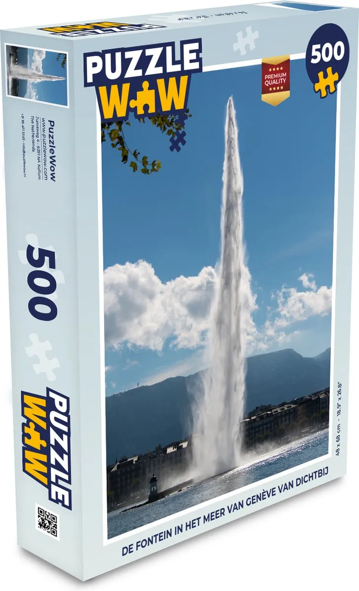 PuzzleWow Legpuzzel De Fountain in het Meer van Genève 500 Stuks