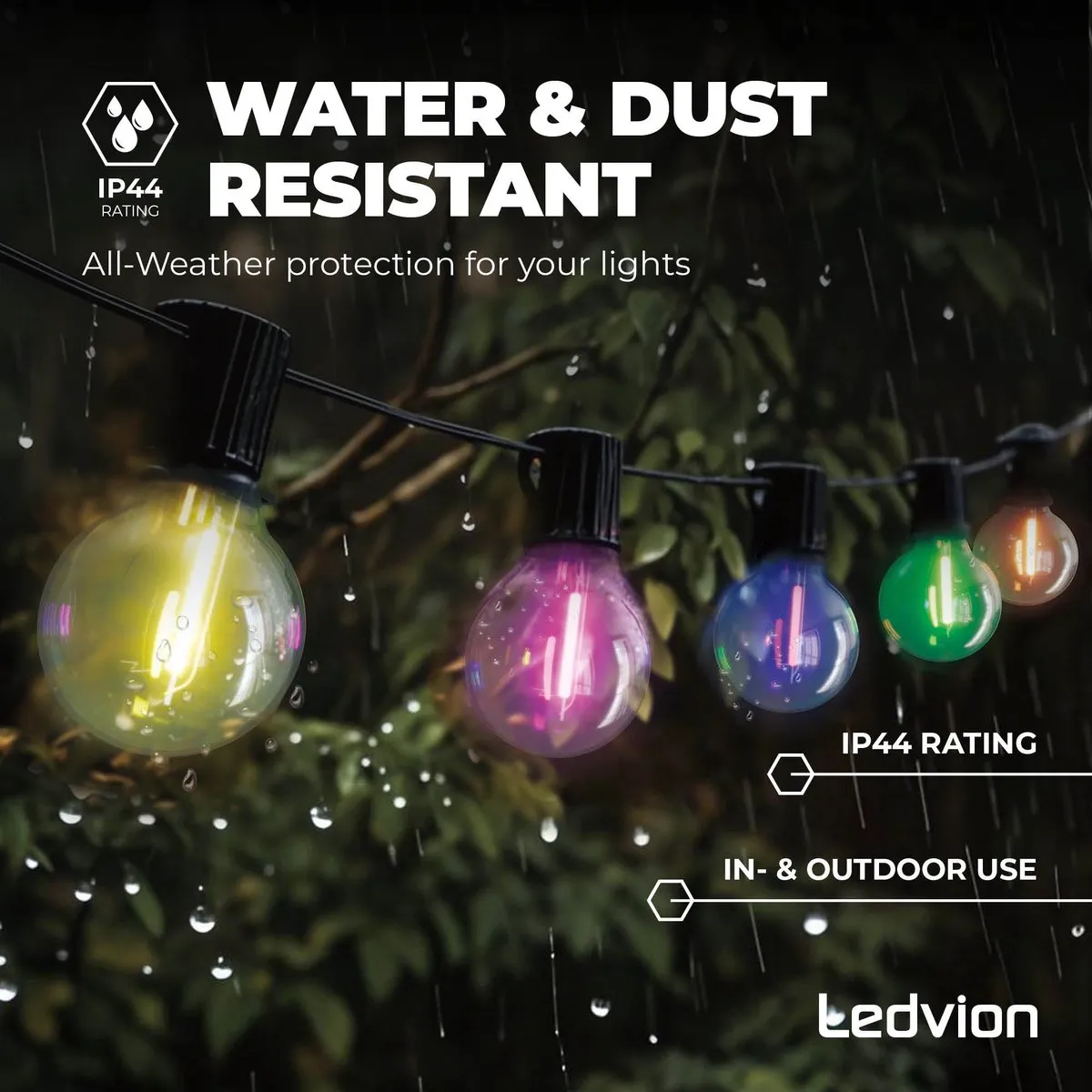 LEDVION LED Prikkabel 20m - 30x E27 2700K Warm Wit