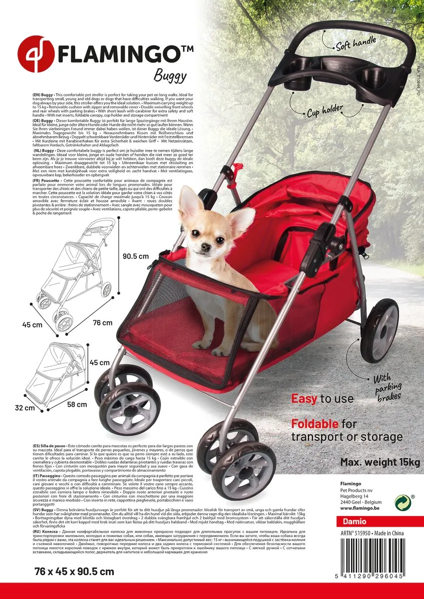Flamingo Dieren Buggy Rood 94x46x91,5cm