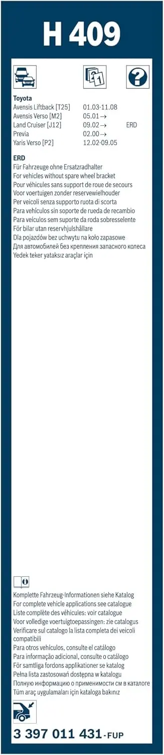 Bosch H409 Ruitenwisserblad Achterruit 400mm - 3 397 011 431 - afbeelding 2 van 6
