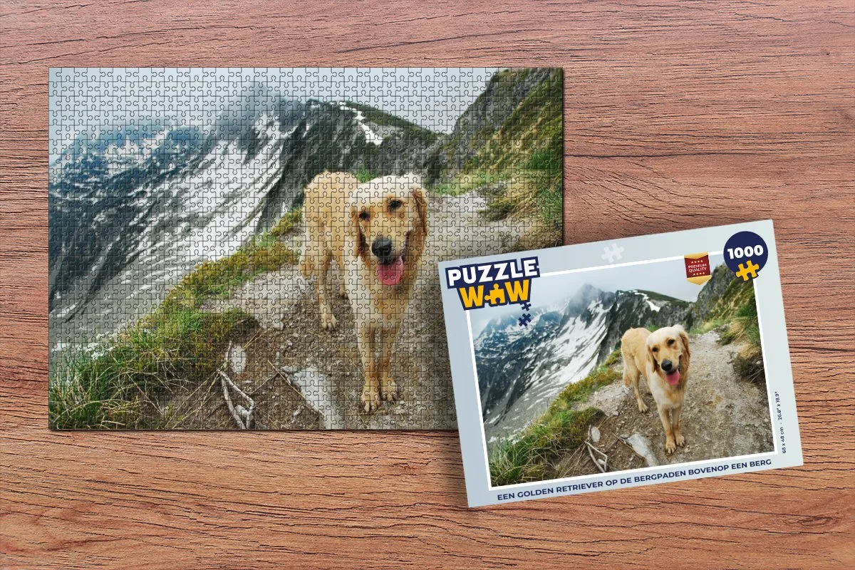 PuzzleWow Legpuzzel Golden Retriever Bergpad 1000 Stuks - Multicolor