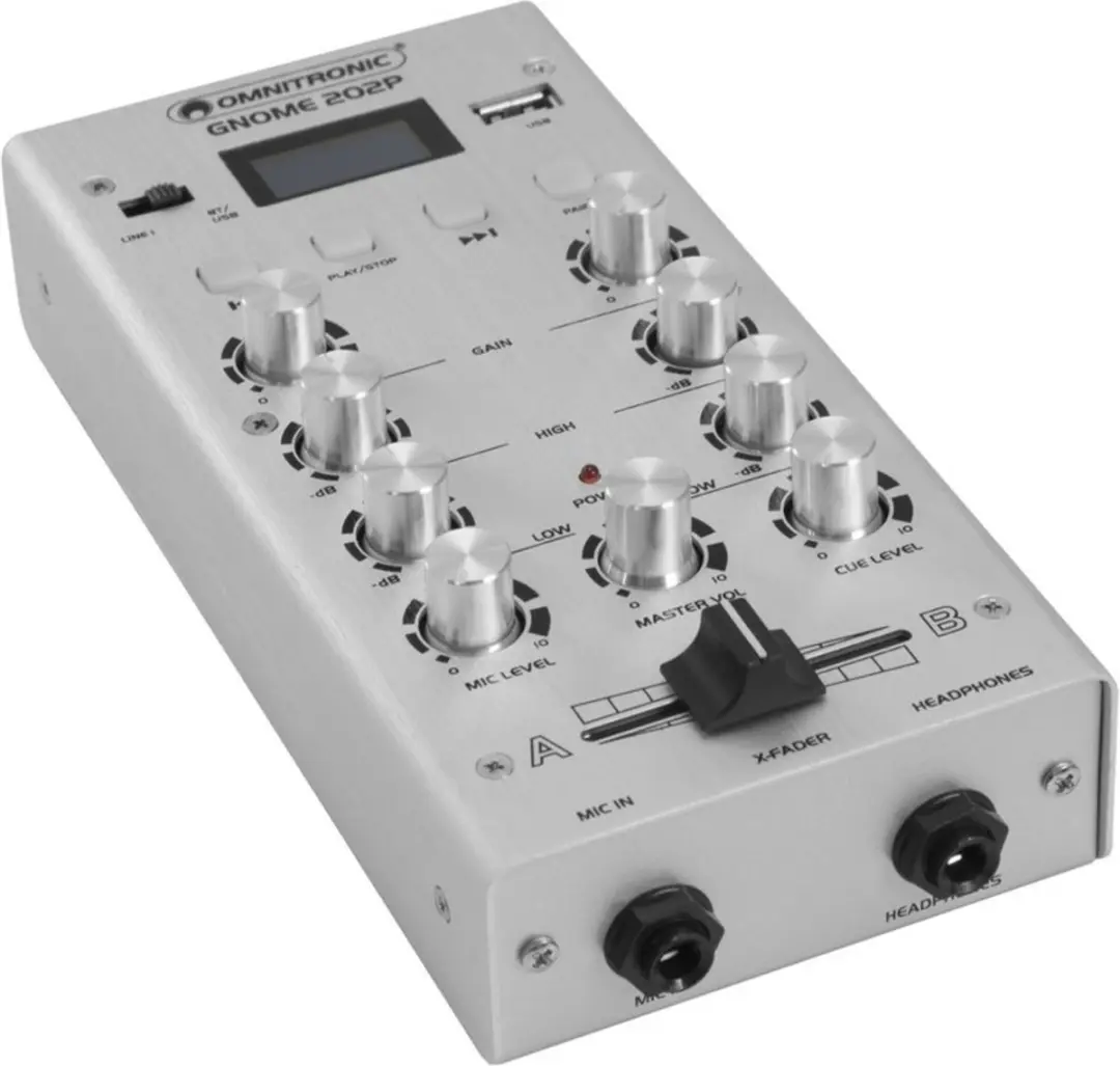 Omnitronic GNOME-202P Mini Mixer - 2 Kanalen - Zilver - afbeelding 2 van 6