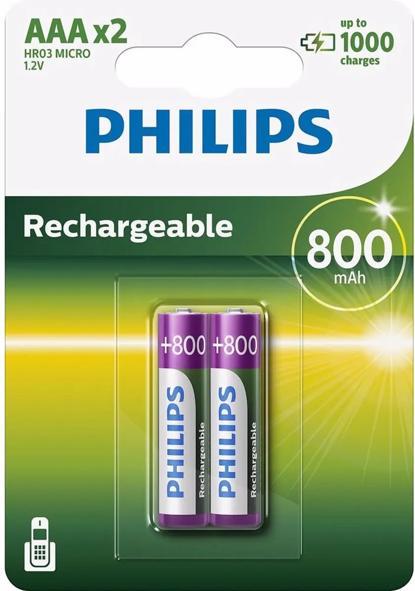 Philips R03B2A80/10 Oplaadbare AAA Batterijen - 2 stuks - afbeelding 2 van 5