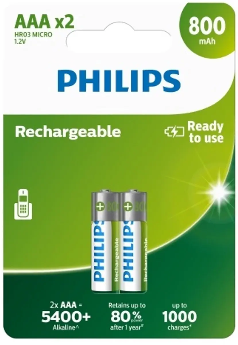 Philips R03B2A80/10 Oplaadbare AAA Batterijen - 2 stuks - afbeelding 5 van 5