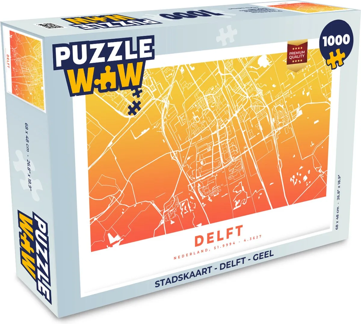 PuzzleWow Stadskaart Delft Legpuzzel 1000 Stuks