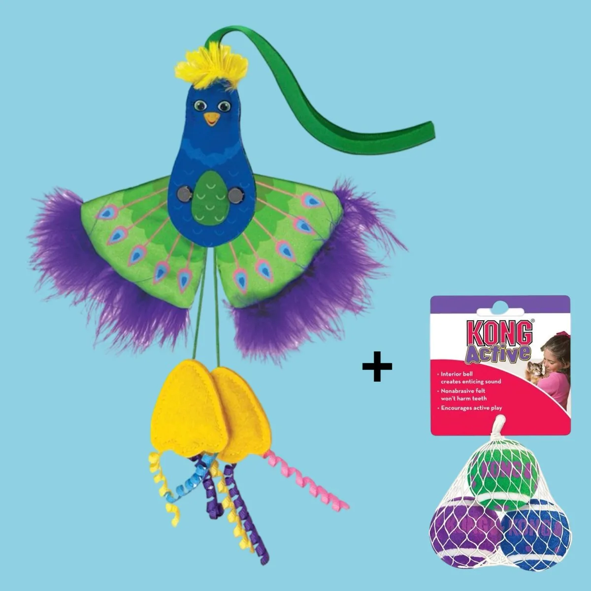 KONG Connects Pauw & Tennisballen - 1 Stuk - Groen/Blauw