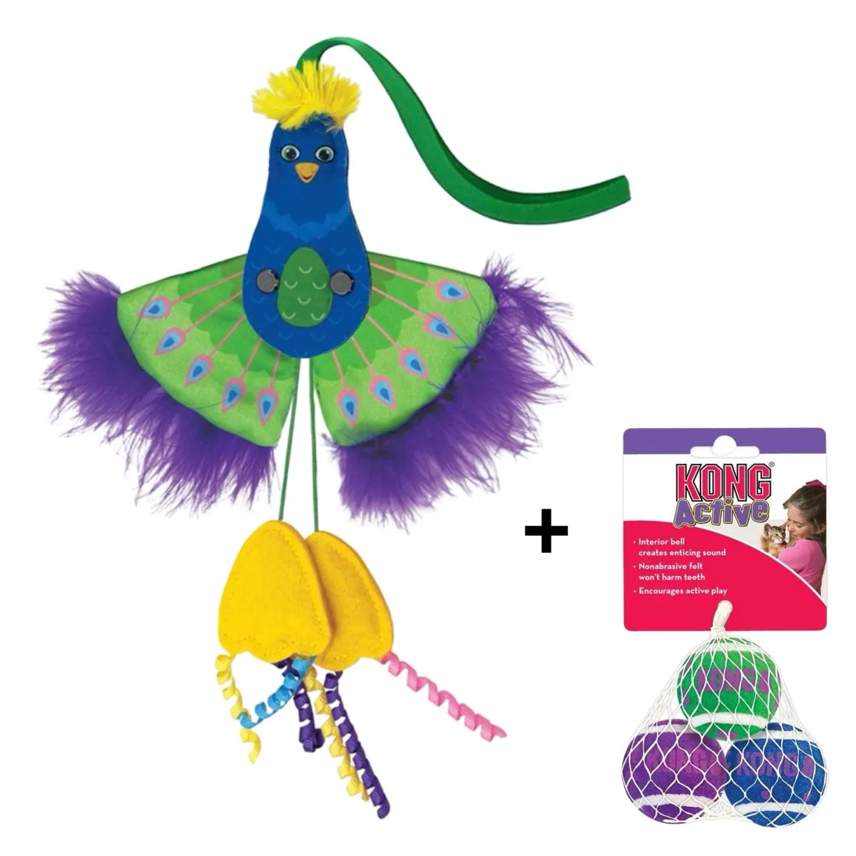 KONG Connects Pauw & Tennisballen - 1 Stuk - Groen/Blauw