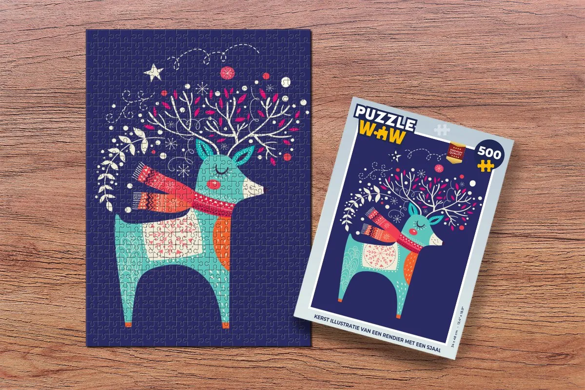 PuzzleWow Rendier Kerstpuzzel 500 Stuks - Multicolor