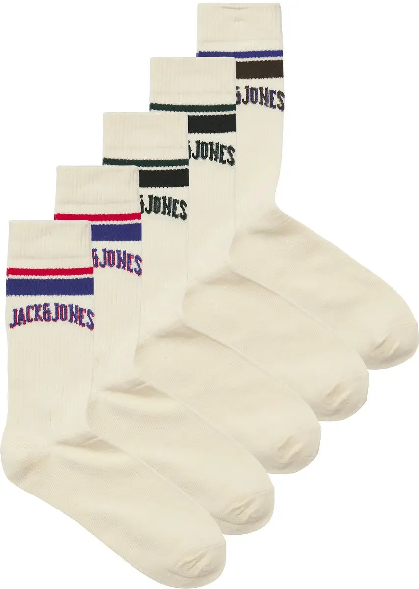 Jack & Jones Junior Jongens Sportsokken JACMATEO Tennissokken 5-Pack Crèmewit - Maat 38/43