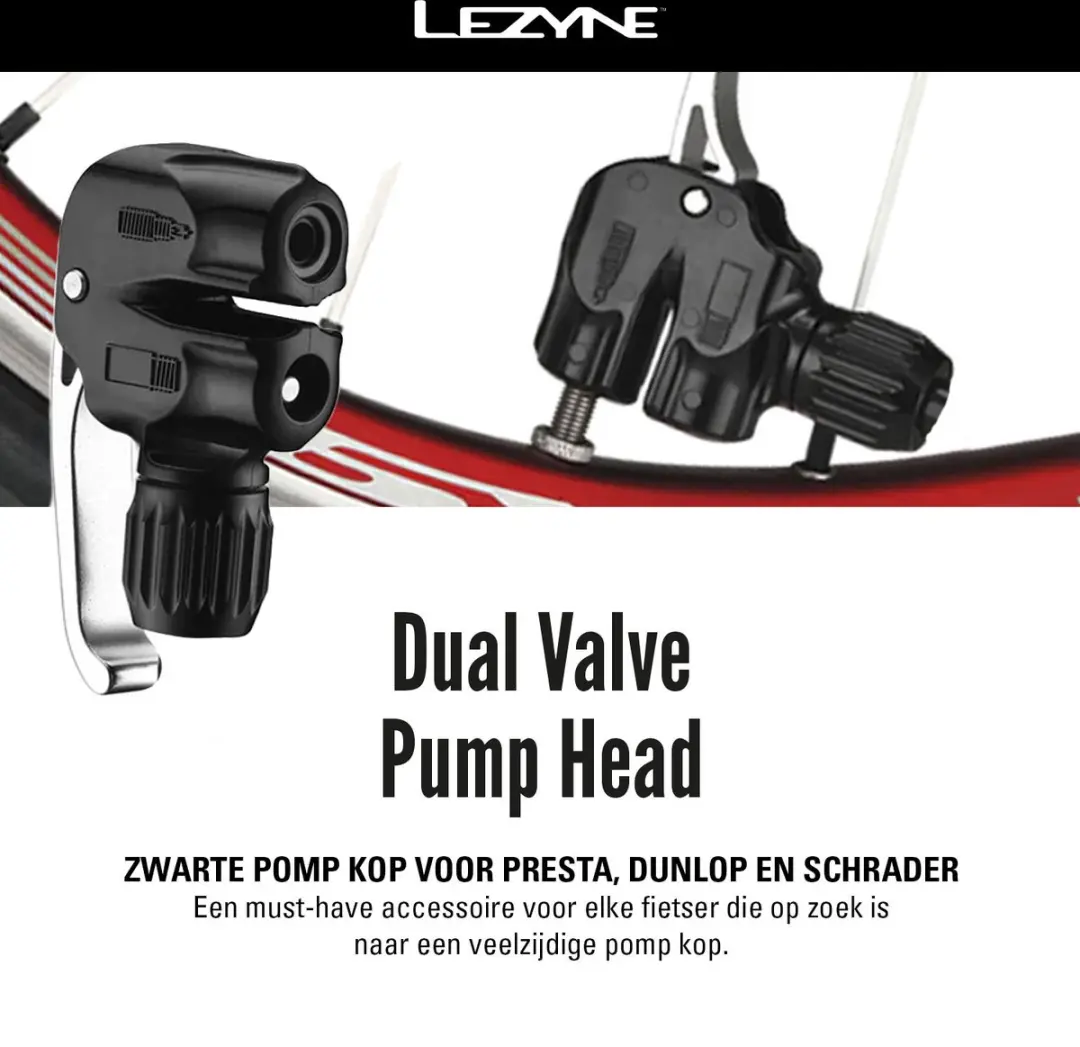 Lezyne DUAL VALVE pompkop - Zwart - afbeelding 2 van 6