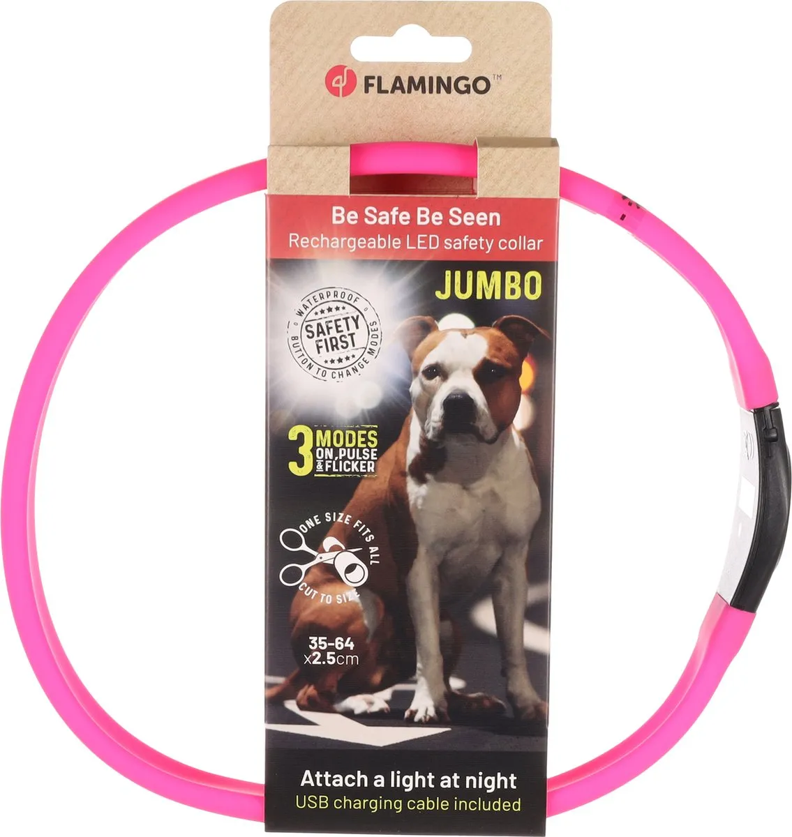 Flamingo Ilona Visio LED Halsband Hond Roze - 35-64cm - USB Oplaadbaar