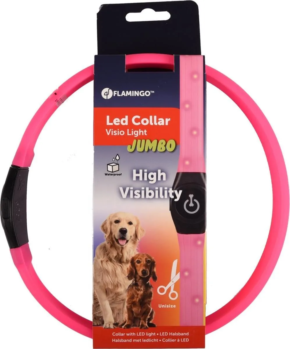 Flamingo Ilona Visio LED Halsband Hond Roze - 35-64cm - USB Oplaadbaar