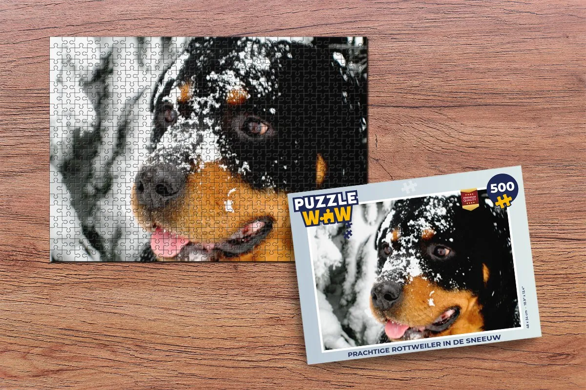 PuzzleWow Legpuzzel Rottweiler in de Sneeuw 500 Stuks - Multicolor