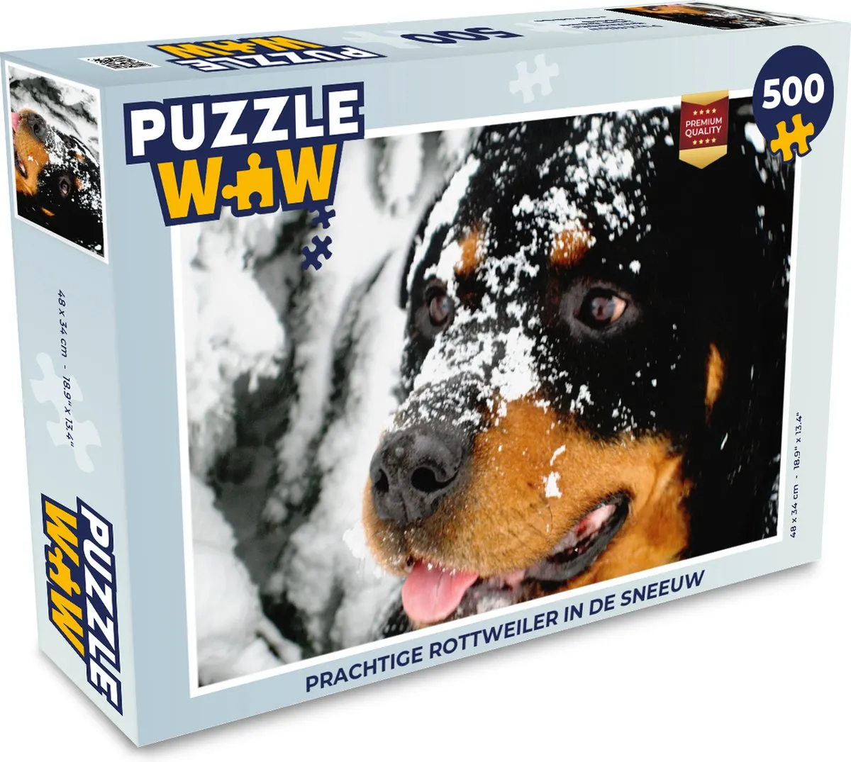 PuzzleWow Legpuzzel Rottweiler in de Sneeuw 500 Stuks