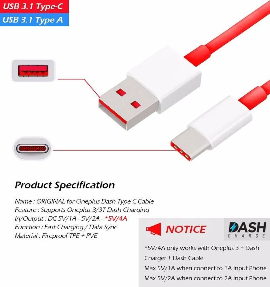 OnePlus Originele Type-C Dash Kabel 1m - Rood - afbeelding 4 van 6