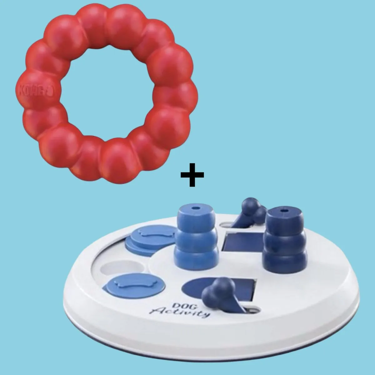 KONG Ring 11cm + Trixie Flip Board 23cm - Rood/Blauw
