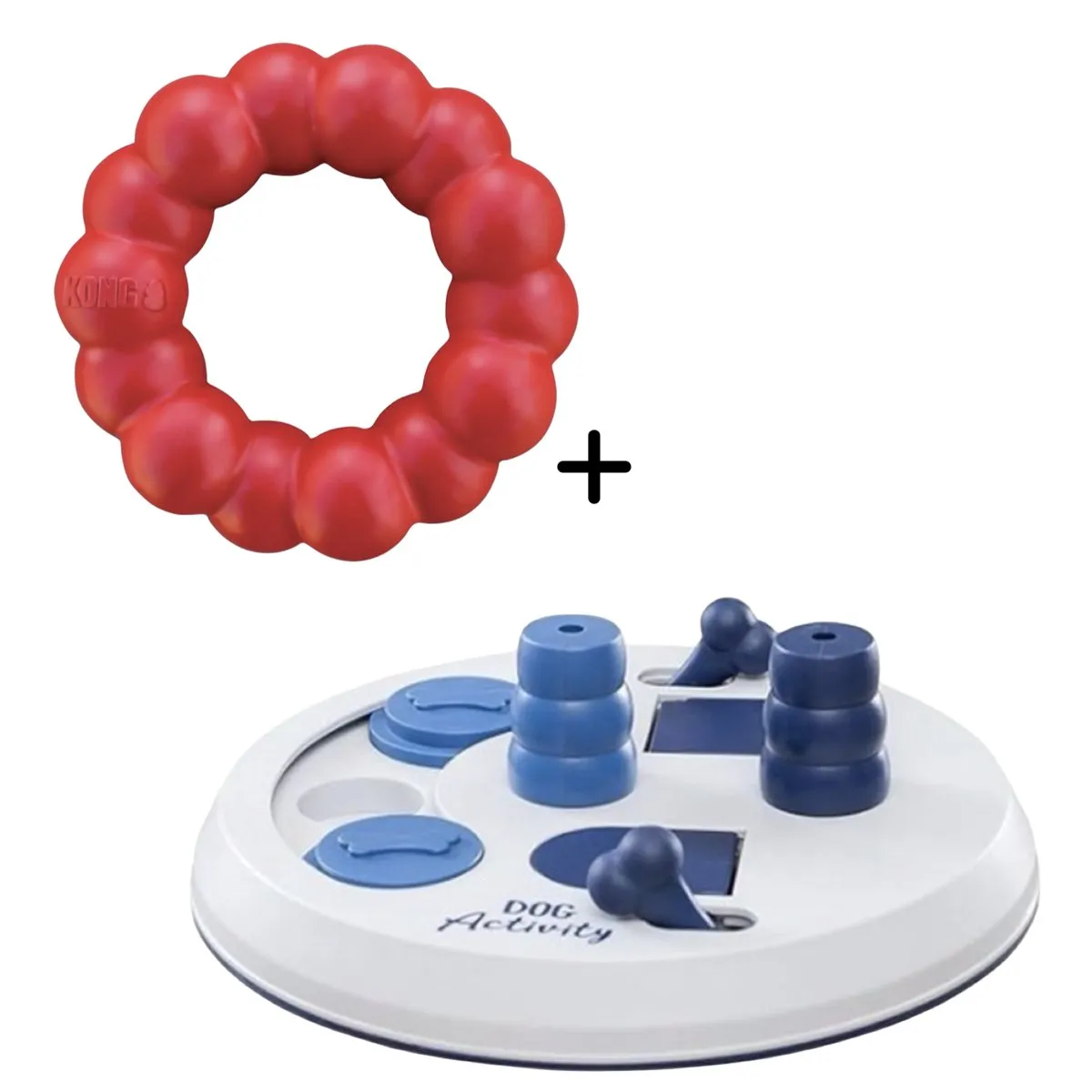 KONG Ring 11cm + Trixie Flip Board 23cm - Rood/Blauw