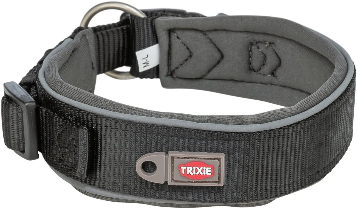 Trixie Premium Halsband Hond Extra Breed 27-35cm - Zwart/Grijs - afbeelding 3 van 3
