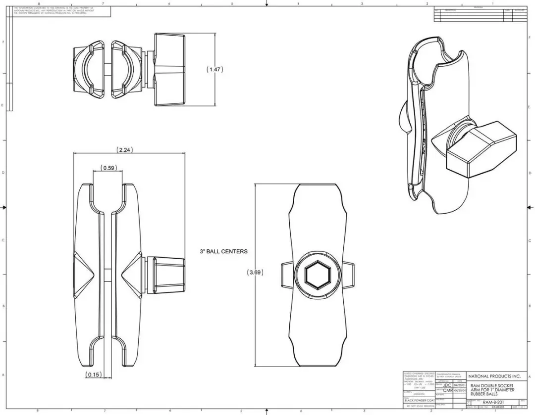 RAM Mounts B-maat montage klemarm RAM-B-201U - Zwart - afbeelding 3 van 6