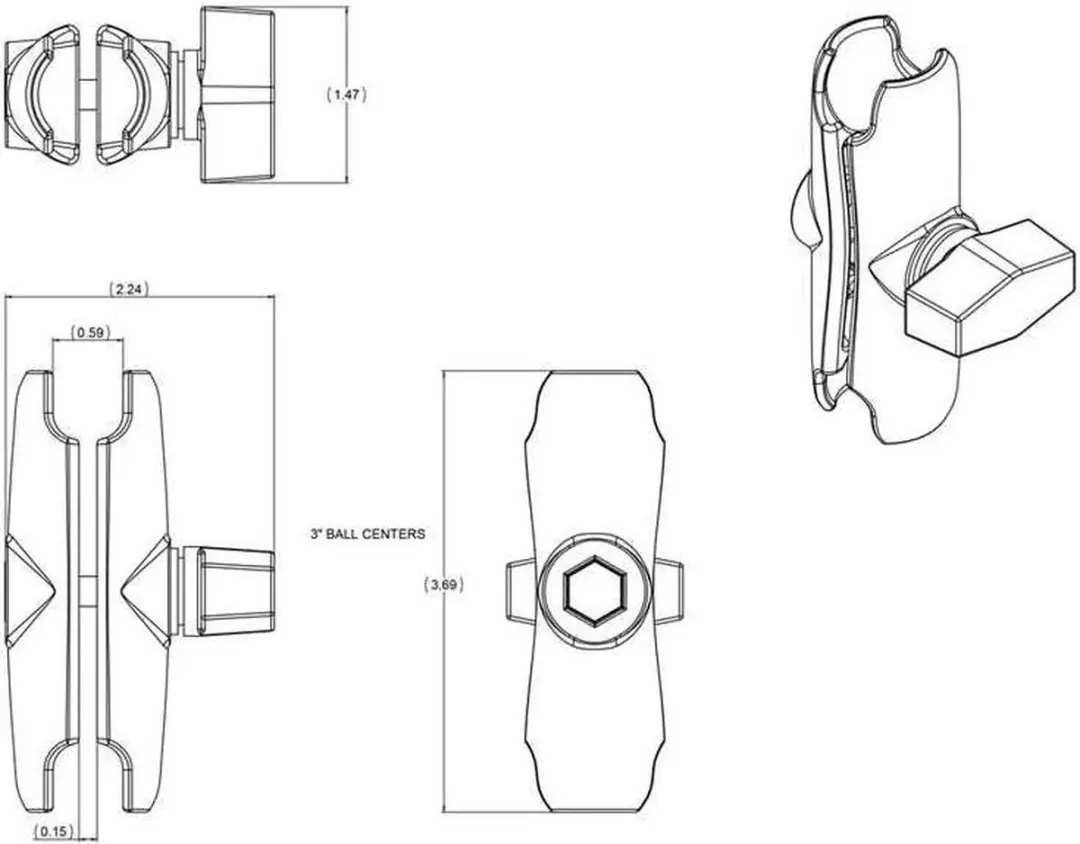RAM Mounts B-maat montage klemarm RAM-B-201U - Zwart - afbeelding 5 van 6